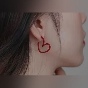 NEW … Red Hollow “HEART” Hoop Earrings